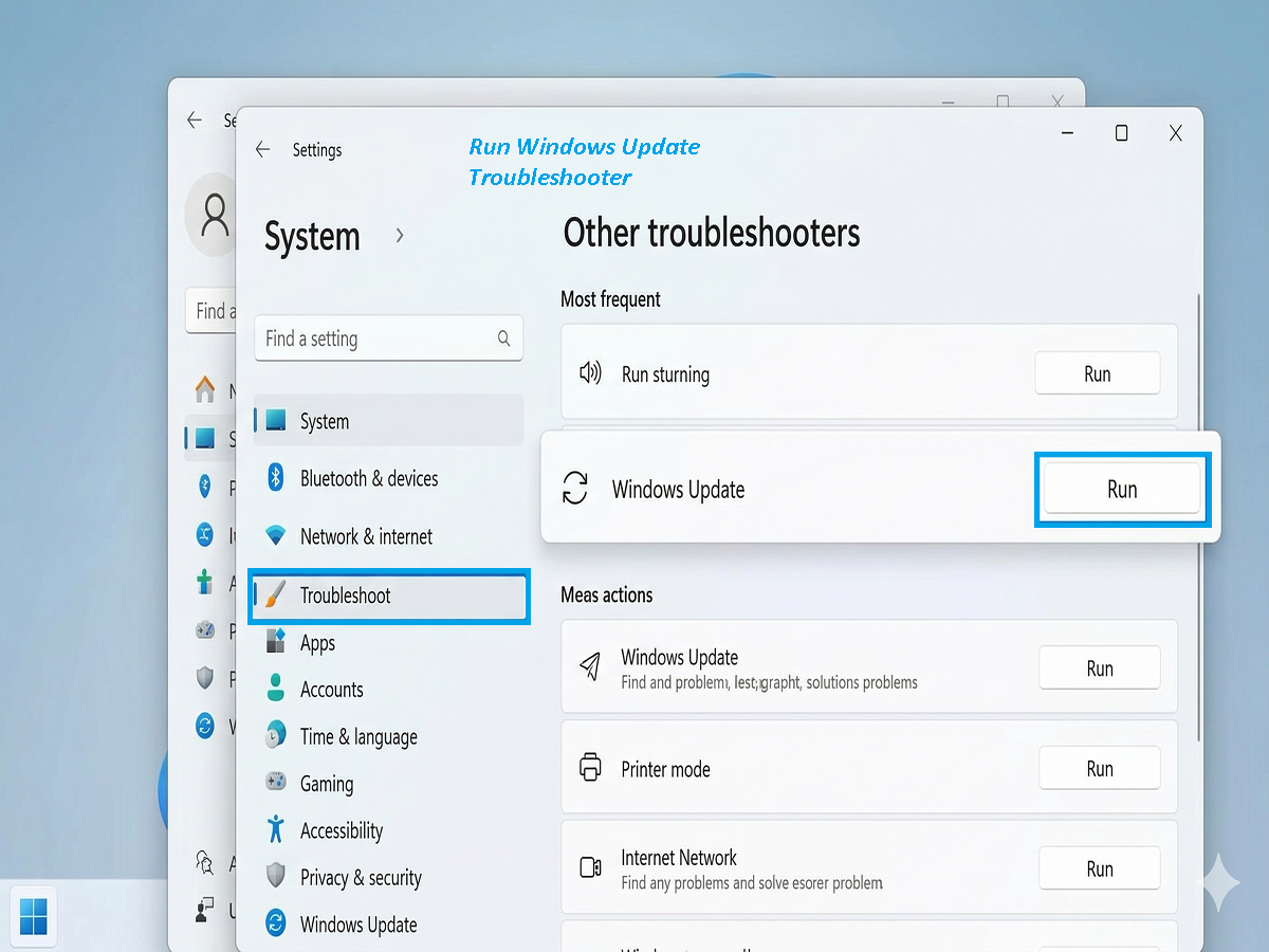 How to run Windows Update Troubleshooter for error 0x80070422.